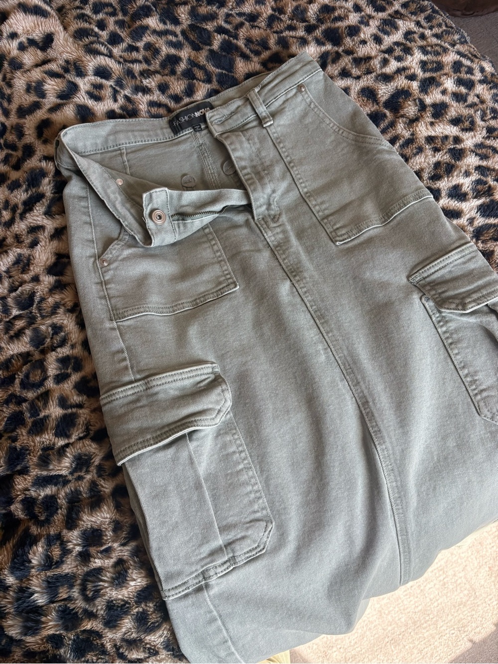 Olive Cargo Pocket Midi Skirt